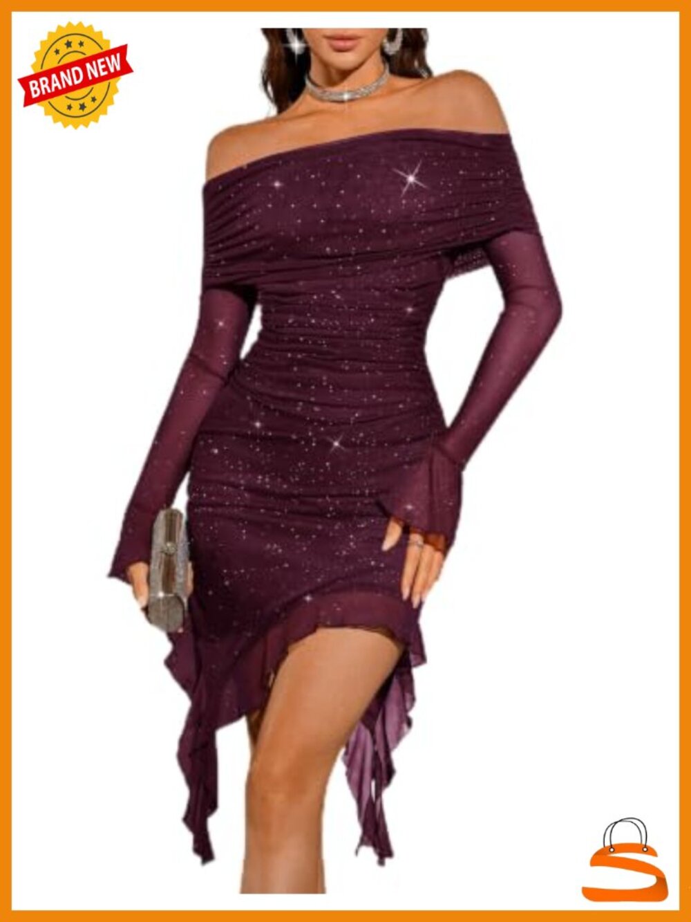 Off Shoulder Sequin Cocktail Party Ruched Bodycon Club Dress